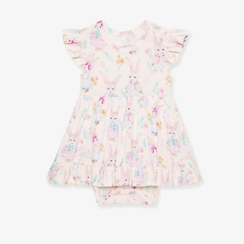 Posh Peanit Ruffled Twirl Bodysuit Dress Clementine 6-12 Months